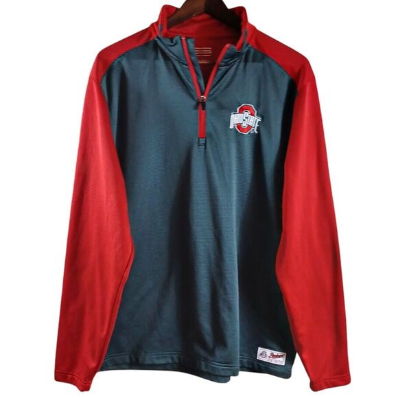 Ohio State Knit Shirt Mens Sz L Authentic Gray Red Quarter Zip Pullover Licensed - Picture 1 of 8